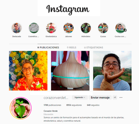 Canal en Instagram de Trinidad de los Ángeles de Corazón Verde